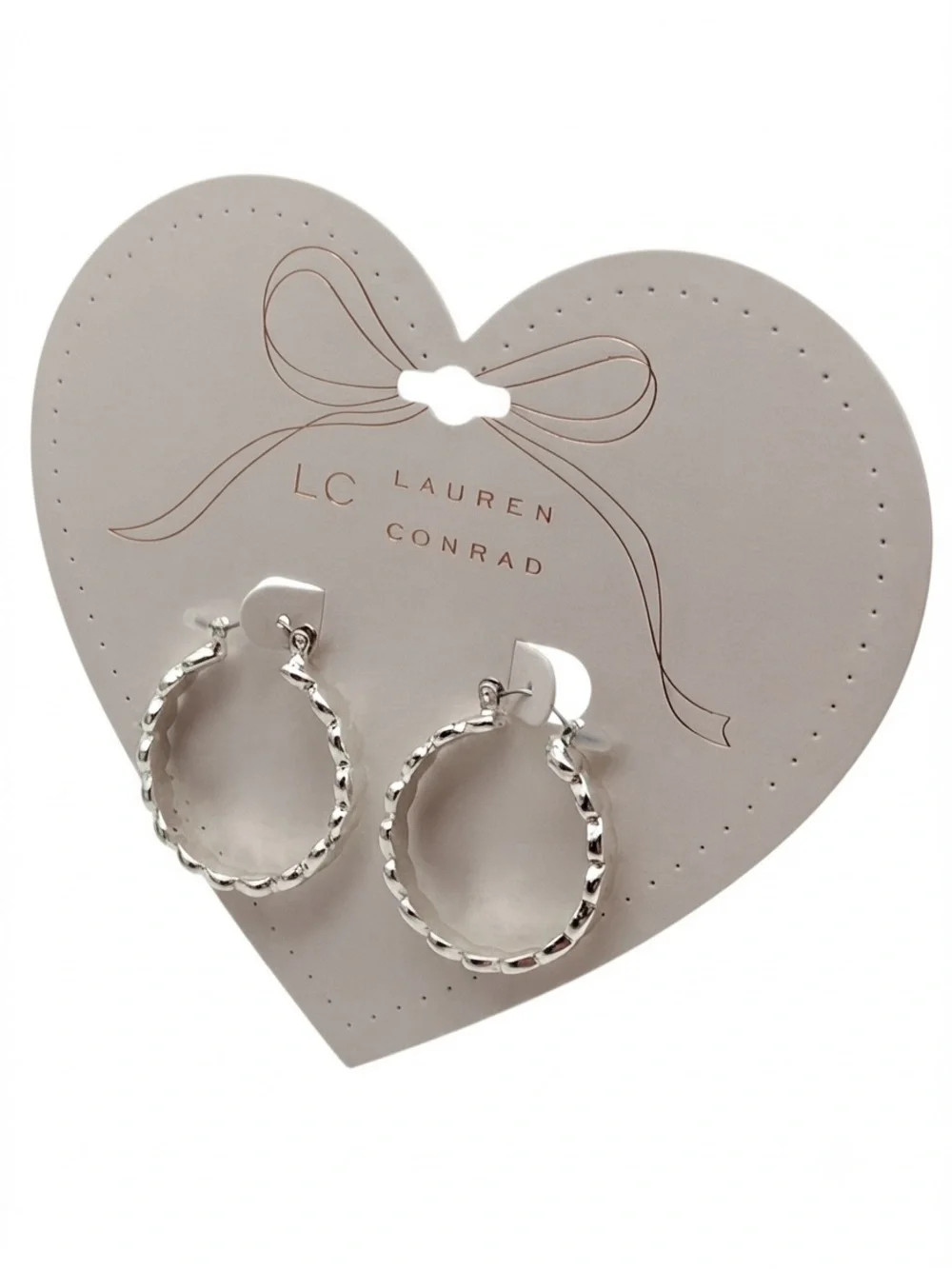 LC Lauren Conrad Silver Tone Heart Hoop Earrings (NWT)